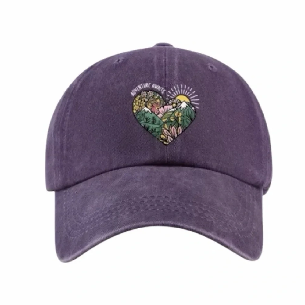 Washed Purple “Adventure Awaits” Floral Baseball Cap New